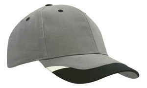 6 Panel BHC Cap with Peak Indent & Print - Custom Embroidered - HP_4125 - Charcoal with Black and White