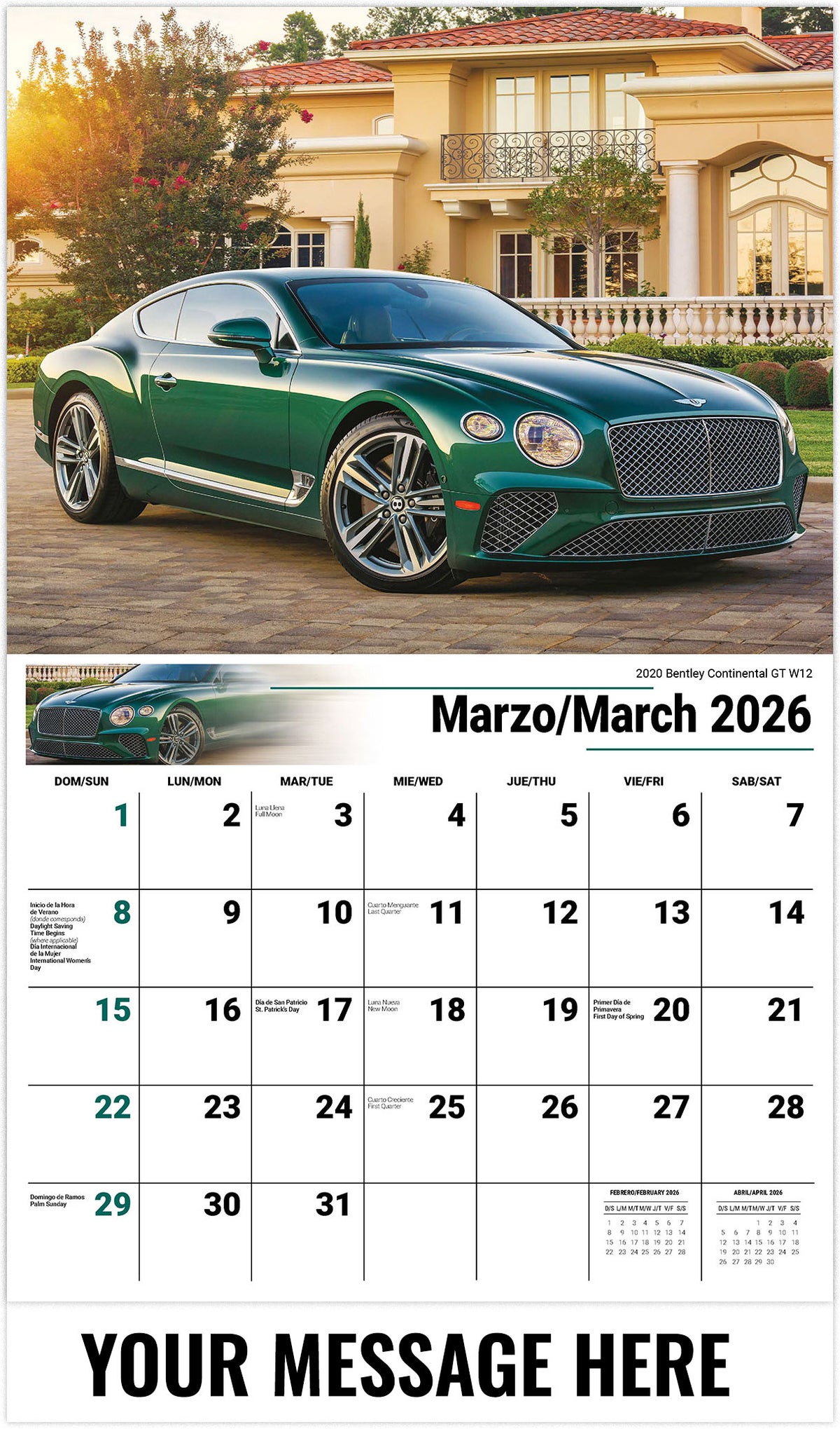 Exotic Cars (Bilingual) - 2026 Promotional Calendar