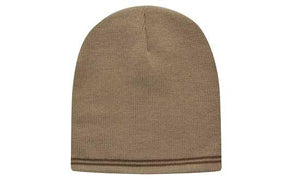 Dark Beige/Brown Skull Acrylic Beanie with Stripes