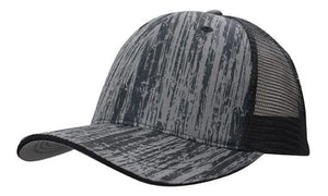 6 Panel Woodprint Poly Twill Tone Mesh Cap - Custom Embroidered - Black/charcoal