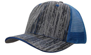 6 Panel Woodprint Poly Twill Tone Mesh Cap - Custom Embroidered - Royal/charcoal