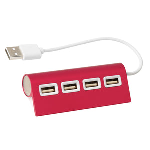 4-Port Aluminum Wave USB Hub - Red