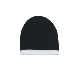 Knit Beanie With Stripe - Black With White