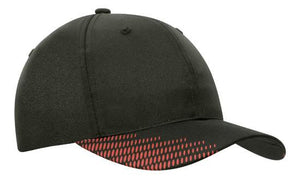 6 Panel Breathe P-Twill with Peak Print Cap - Custom Embroidered - HP_4007 - Black with Red