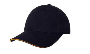 6 Panel Chino Twill Cap with Sandwich - Custom Embroidered - HP_4080 - Black with Gold