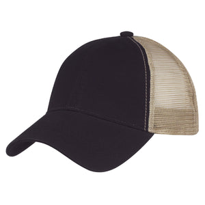 Washed Cotton Mesh Back Cap - Black With Khaki