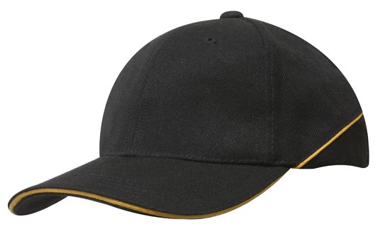Premium American Twill Cap with Sandwich - Custom Embroidered - HP_4013 - Black with Gold