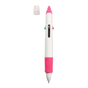 Quatro Pen With Highlighter - White With Pink