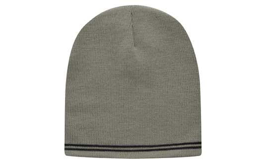 Skull Acrylic Beanie with - Stripes - Custom Embroidered - HP_4259 - Gray with Charcoal