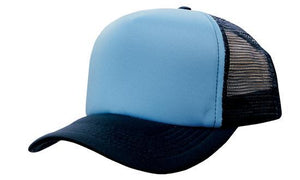 Mesh Back Baseball Cap - Custom Embroidered - Sky Blue with Navy