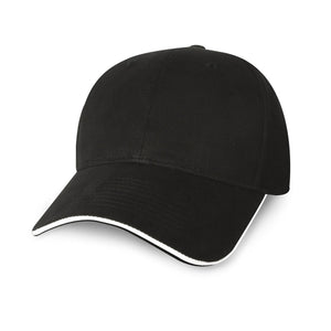 Constructed Mid Weight Brushed Cotton Twill Sandwich Cap - Black With White