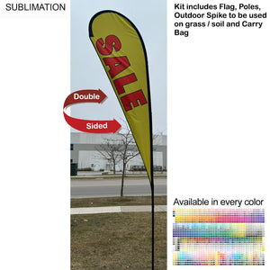 13.5' Large Tear Drop Flag Kit, Full Color Graphics, Outdoor Spike base and Bag Included - White