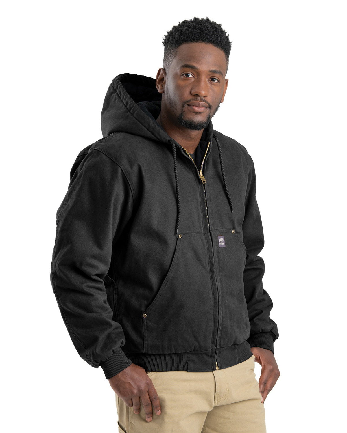 Berne Men's Highland Washed Cotton Duck Hooded Jacket - Front