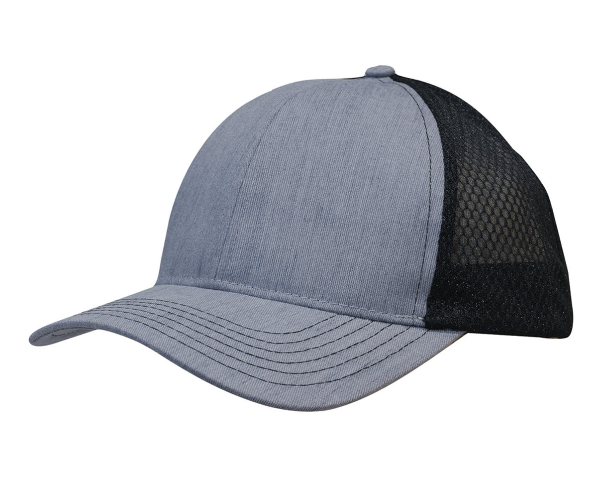 Light Brushed Poly Cotton Marle With Honeycomb Mesh - Grey/Black