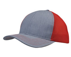 Light Brushed Poly Cotton Marle With Honeycomb Mesh - Grey/Red