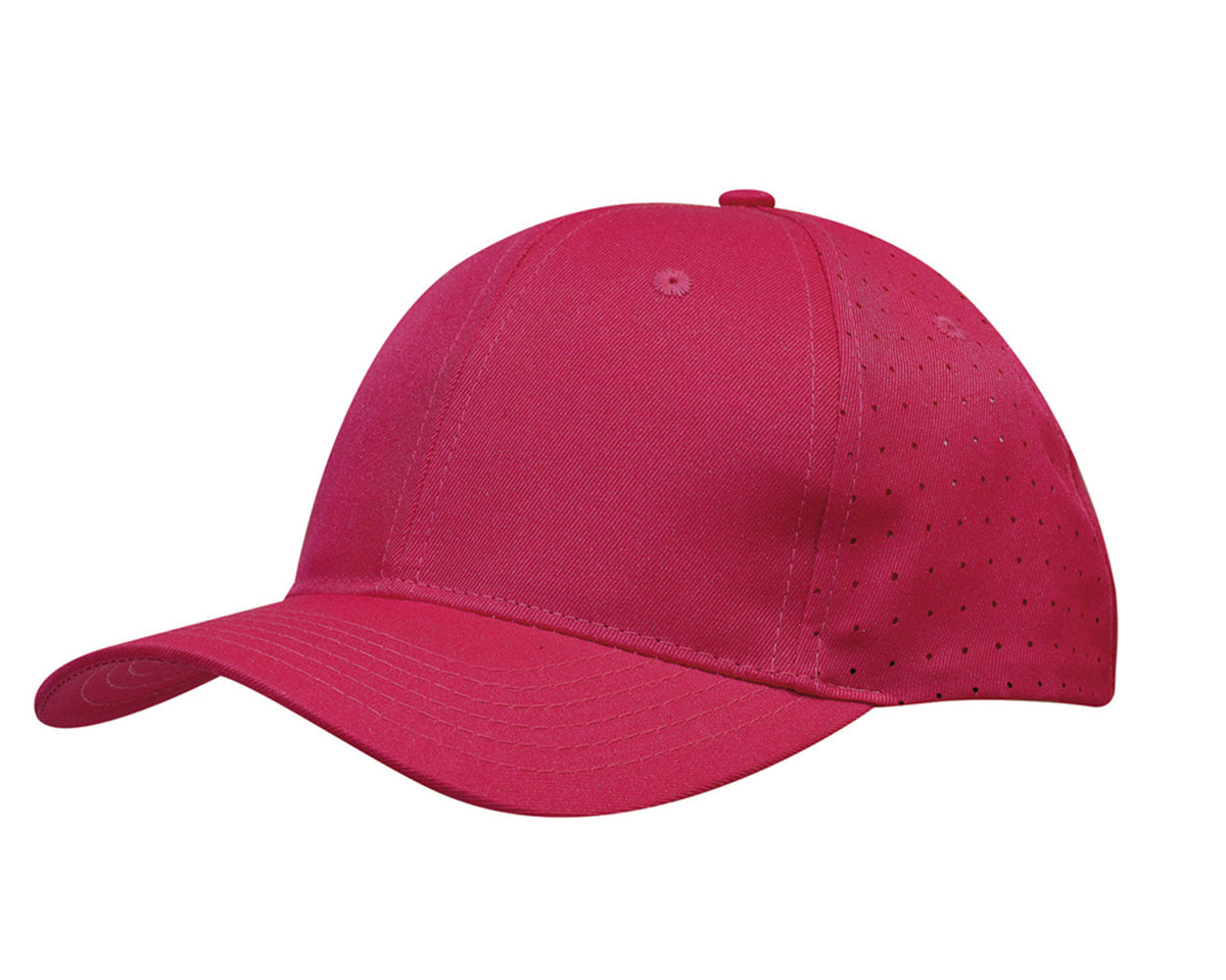 6 Panel Breathable Poly Twill With Circle Perforations - Hot Pink