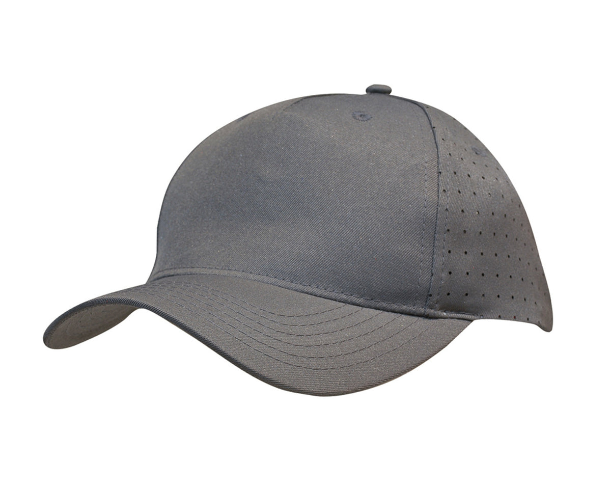 5 Panel Breathable Poly Twill With Circle Perforations - Charcoal