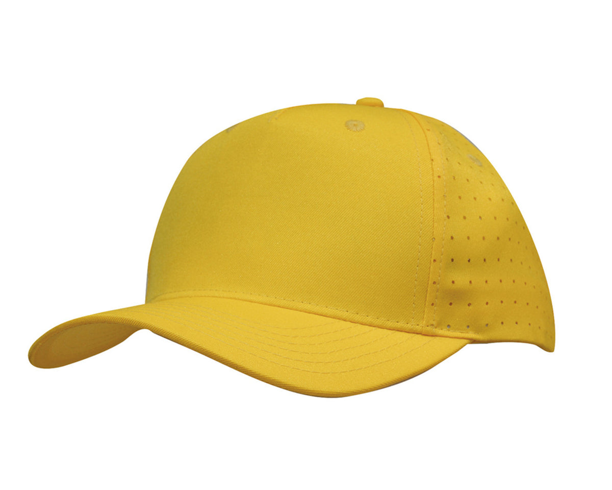 5 Panel Breathable Poly Twill With Circle Perforations - Gold