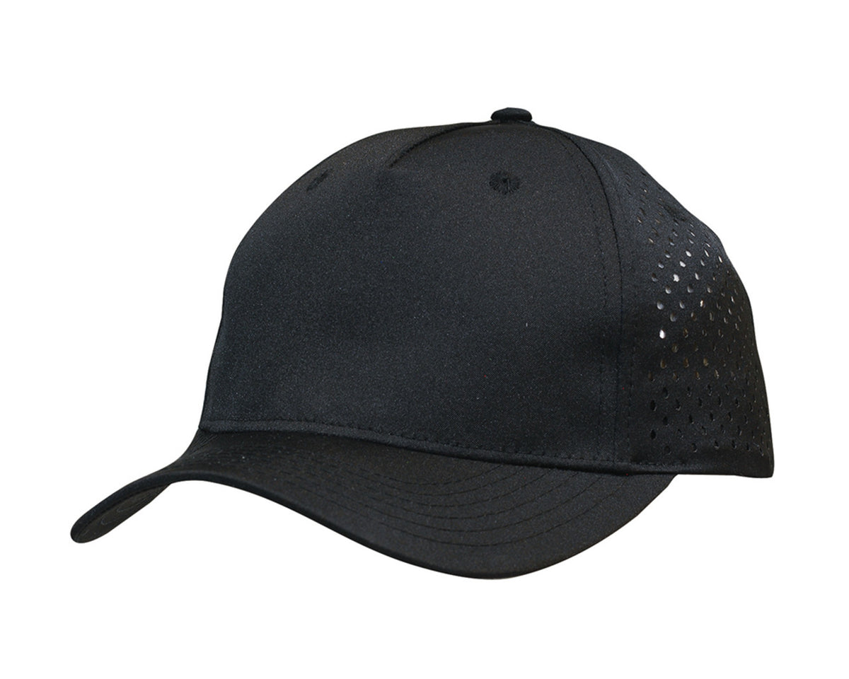 5 Panel Premium Pioneer Sports Twill With Tear Drop Perforations - Black
