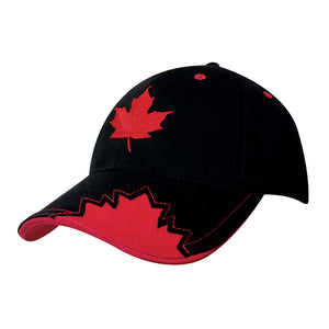 6 Panel Brushed Cotton Cap with Maple Leaf On Peak