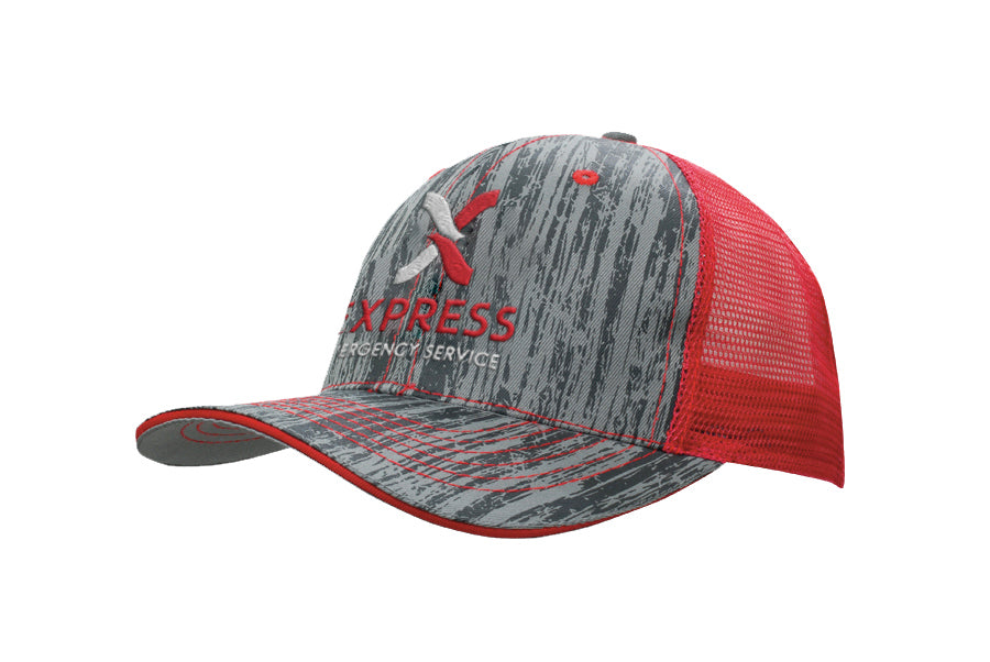 6 Panel Woodprint Poly Twill Tone Mesh Cap