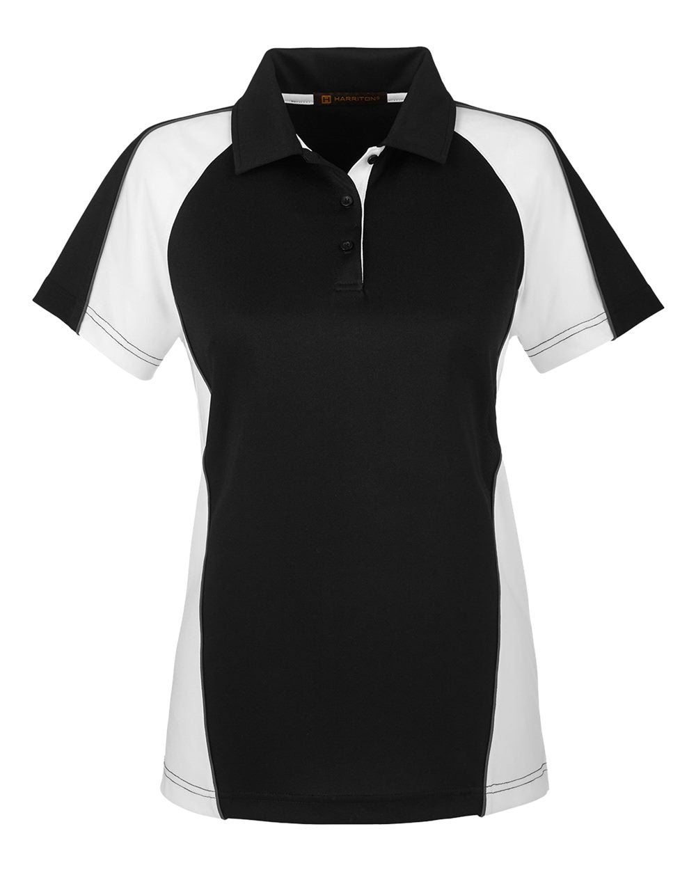 Harriton Ladies' Advantage Snag Protection Plus IL Colorblock Polo - Black/ White/ Dark Charcoal