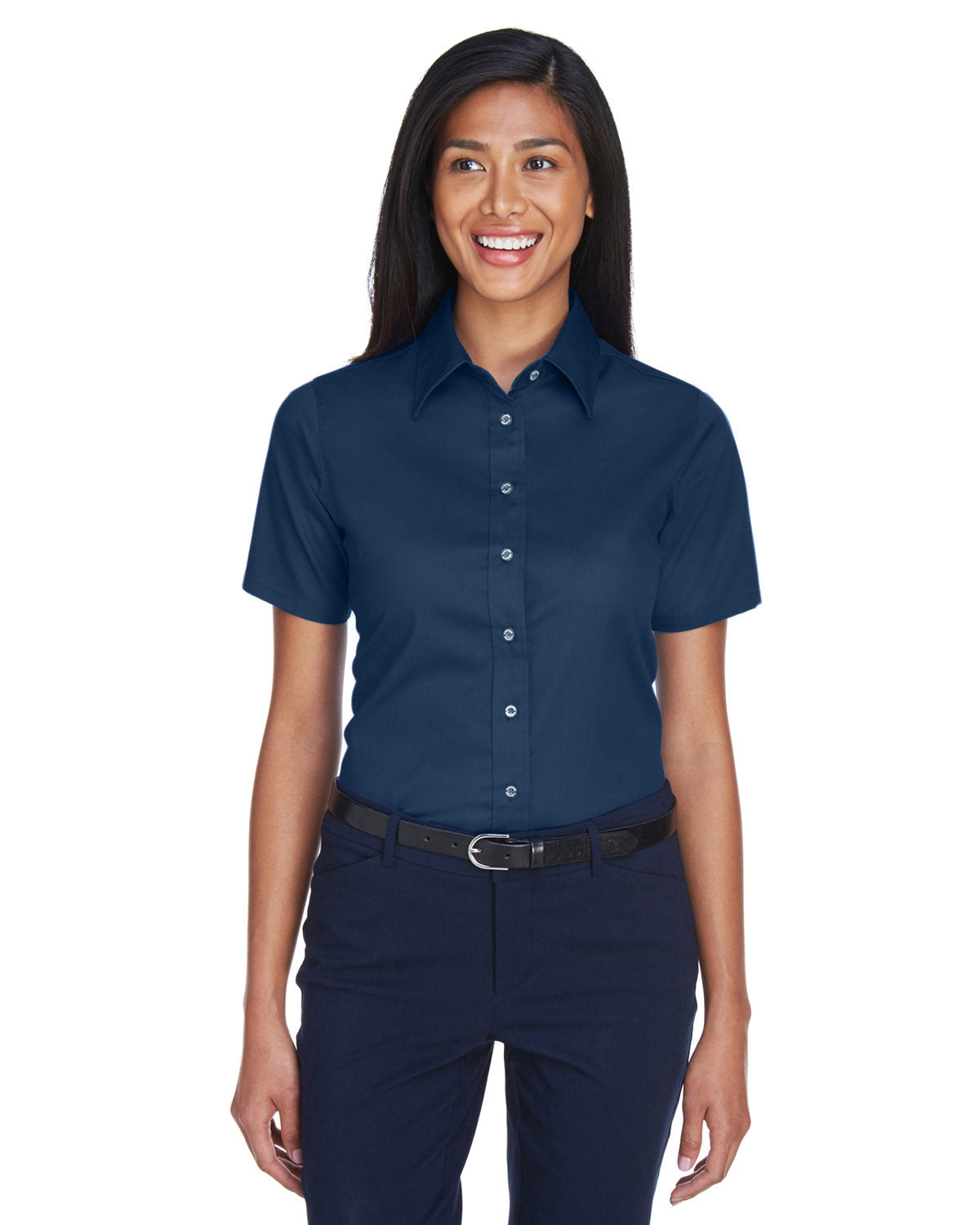 Harriton Ladies' Easy Blend™ Short-Sleeve Twill Shirt with Stain-Release - Front