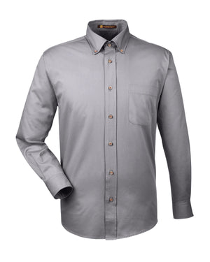 Harriton Men's Tall Easy Blend™ Long-Sleeve Twill Shirt with Stain-Release - Dark Grey