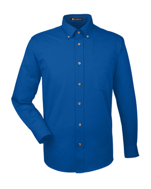 Harriton Men's Tall Easy Blend™ Long-Sleeve Twill Shirt with Stain-Release - French Blue