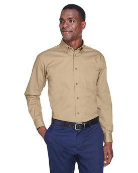 Harriton Men's Tall Easy Blend™ Long-Sleeve Twill Shirt with Stain-Release - Stone