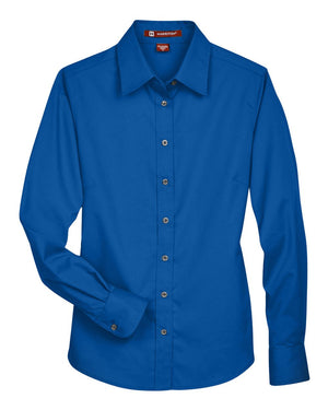 Harriton Women's Easy Blend™ Long Sleeve Twill Dress Shirt with Stain-Release - French Blue