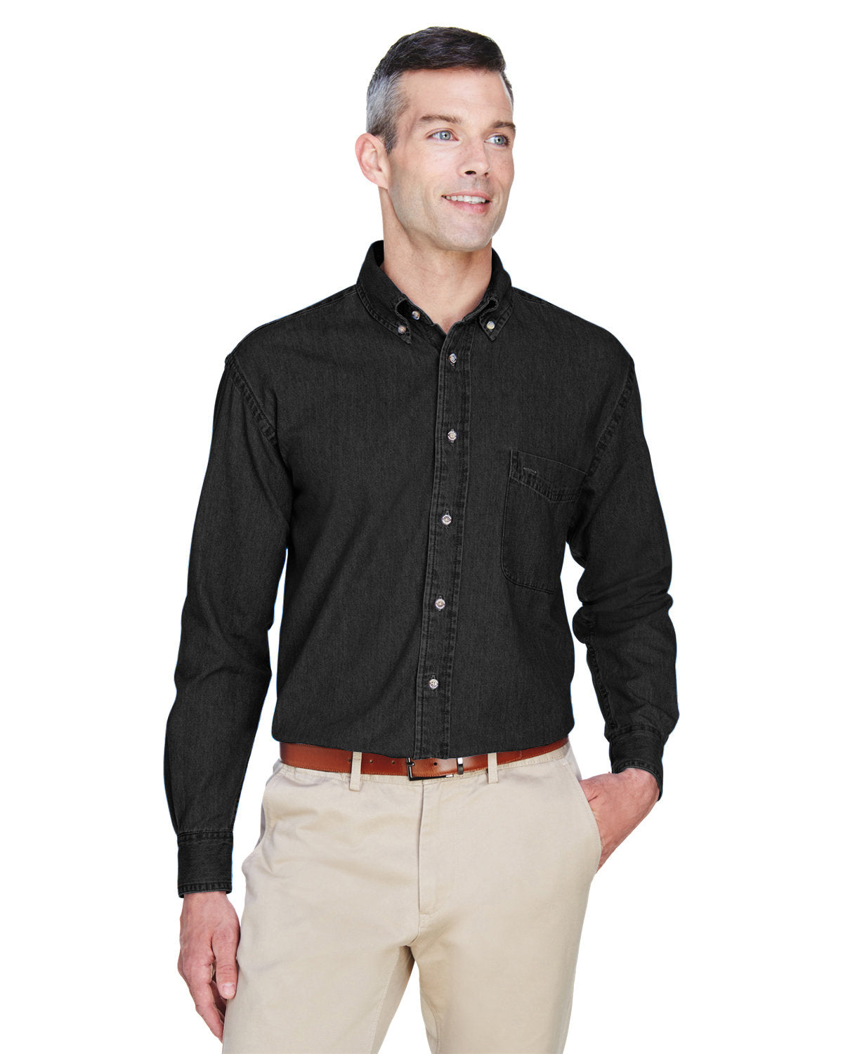 Harriton Men's Long-Sleeve Denim Shirt - Front
