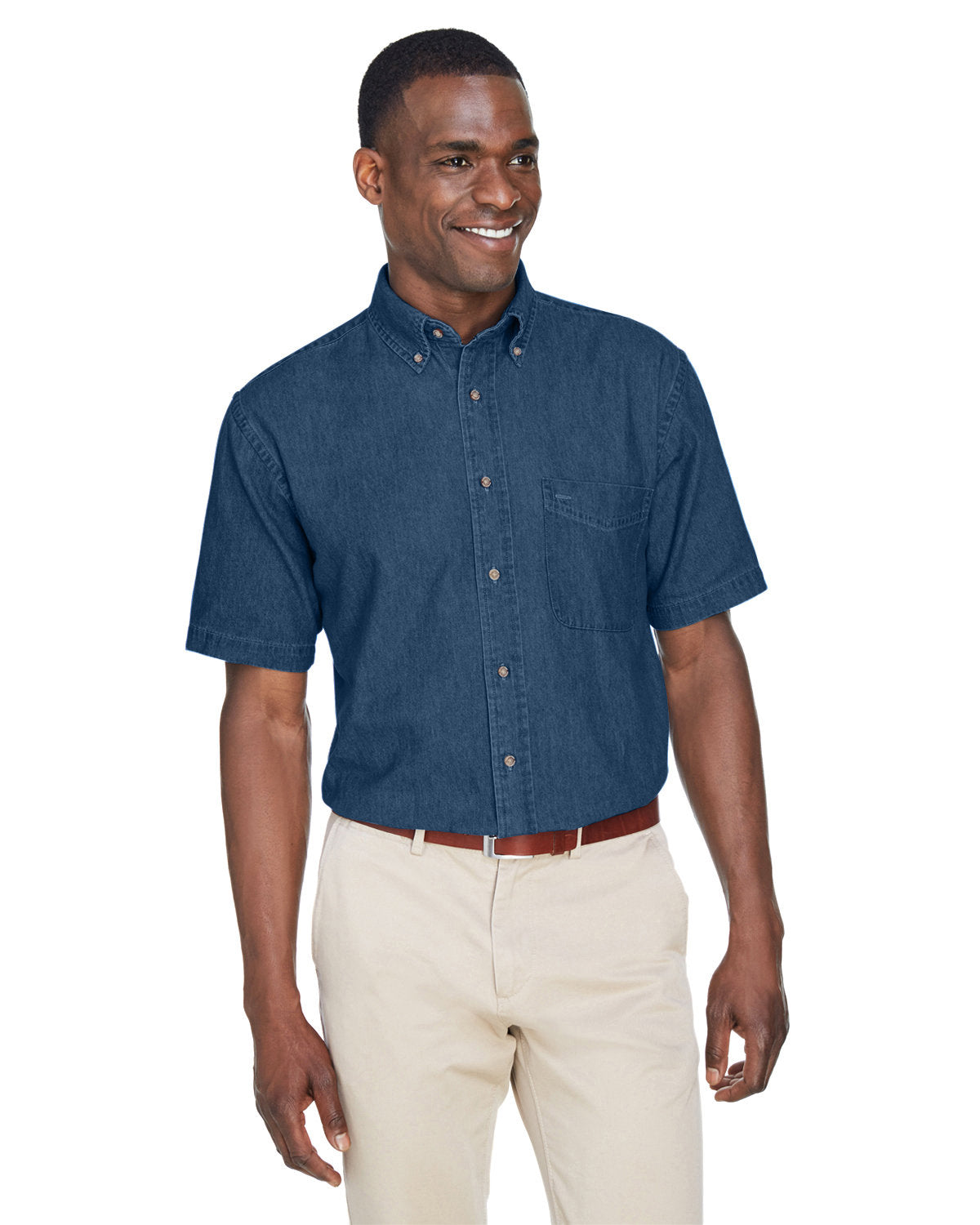 Harriton Men's Short-Sleeve Denim Shirt - Dark Denim