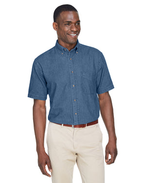 Harriton Men's Short-Sleeve Denim Shirt - Light Denim