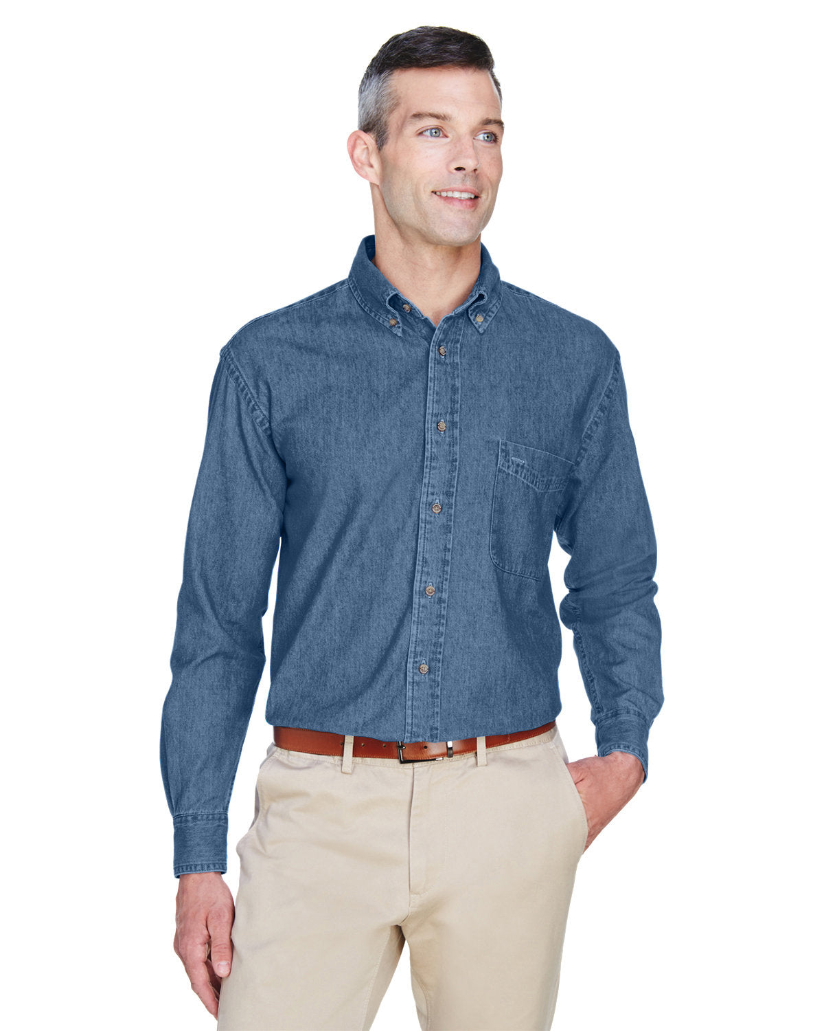 Harriton Men's Tall Long-Sleeve Denim Shirt - Front