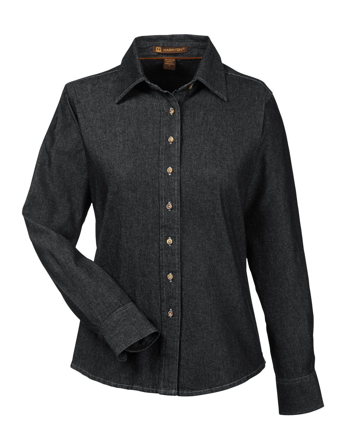 Harriton Ladies' Long-Sleeve Denim Shirt - Washed Black
