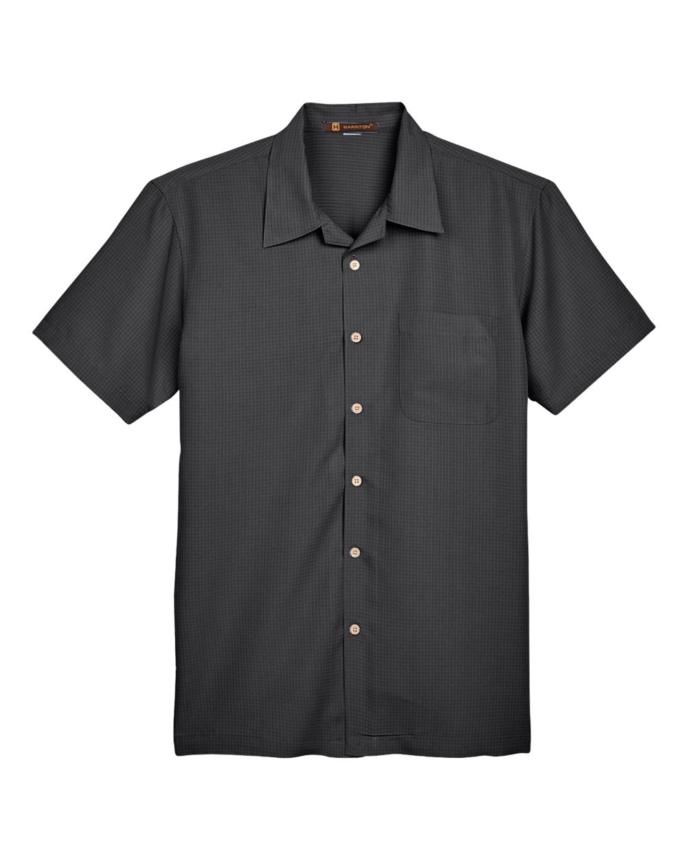 Harriton Men's Barbados Textured Camp Shirt - Black