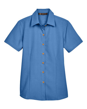 Harriton Ladies' Barbados Textured Camp Shirt - Pool Blue