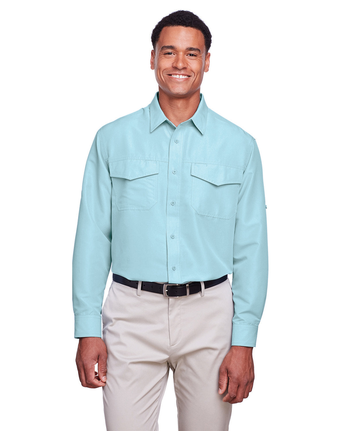 Harriton Men's Key West Long-Sleeve Performance Staff Shirt - Cloud Blue