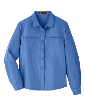 Harriton Ladies' Key West Long-Sleeve Performance Staff Shirt - Pool Blue