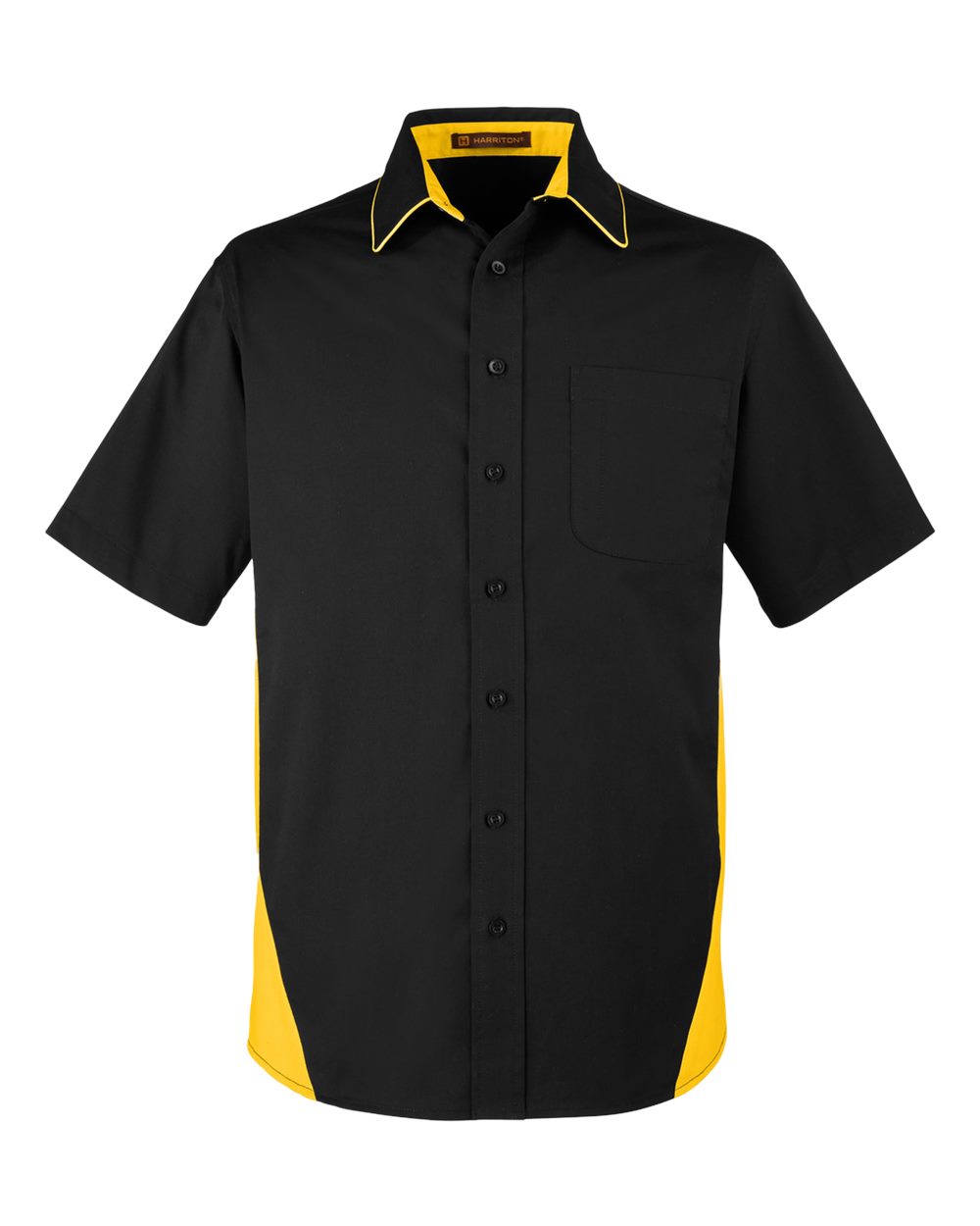 Harriton Men's Flash IL Colorblock Short Sleeve Shirt - Black/ Sunray Yellow