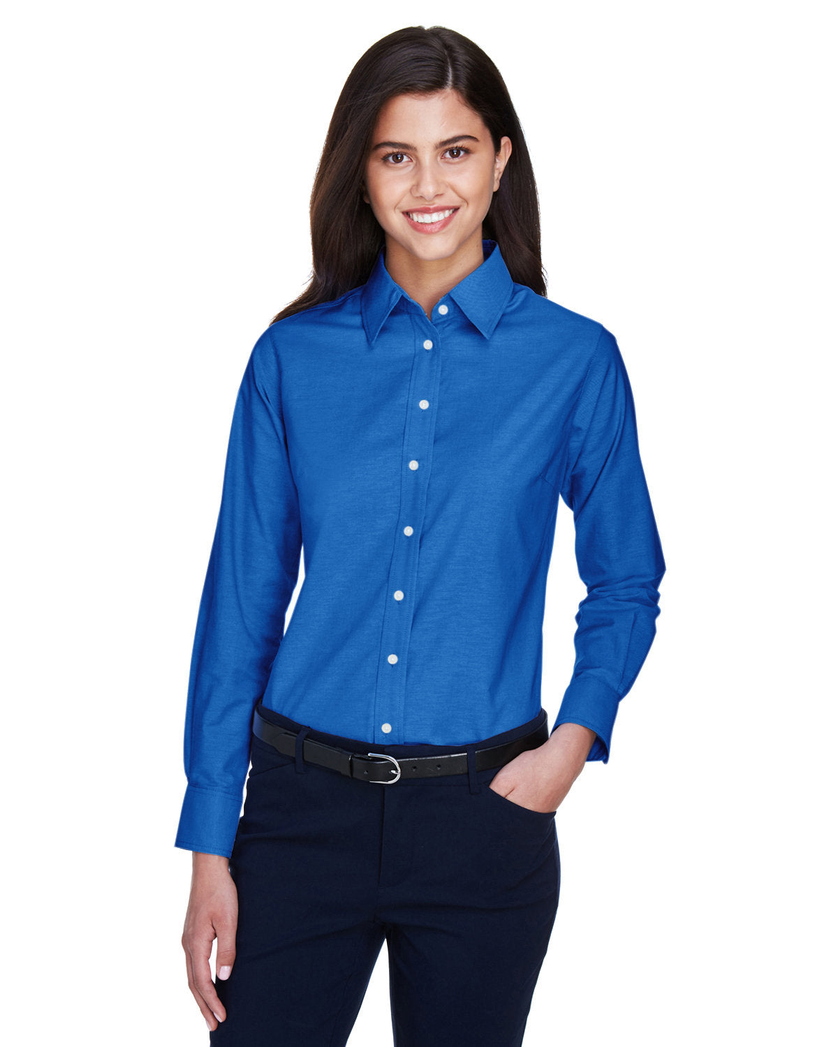 Harriton Ladies' Long-Sleeve Oxford with Stain-Release - Front