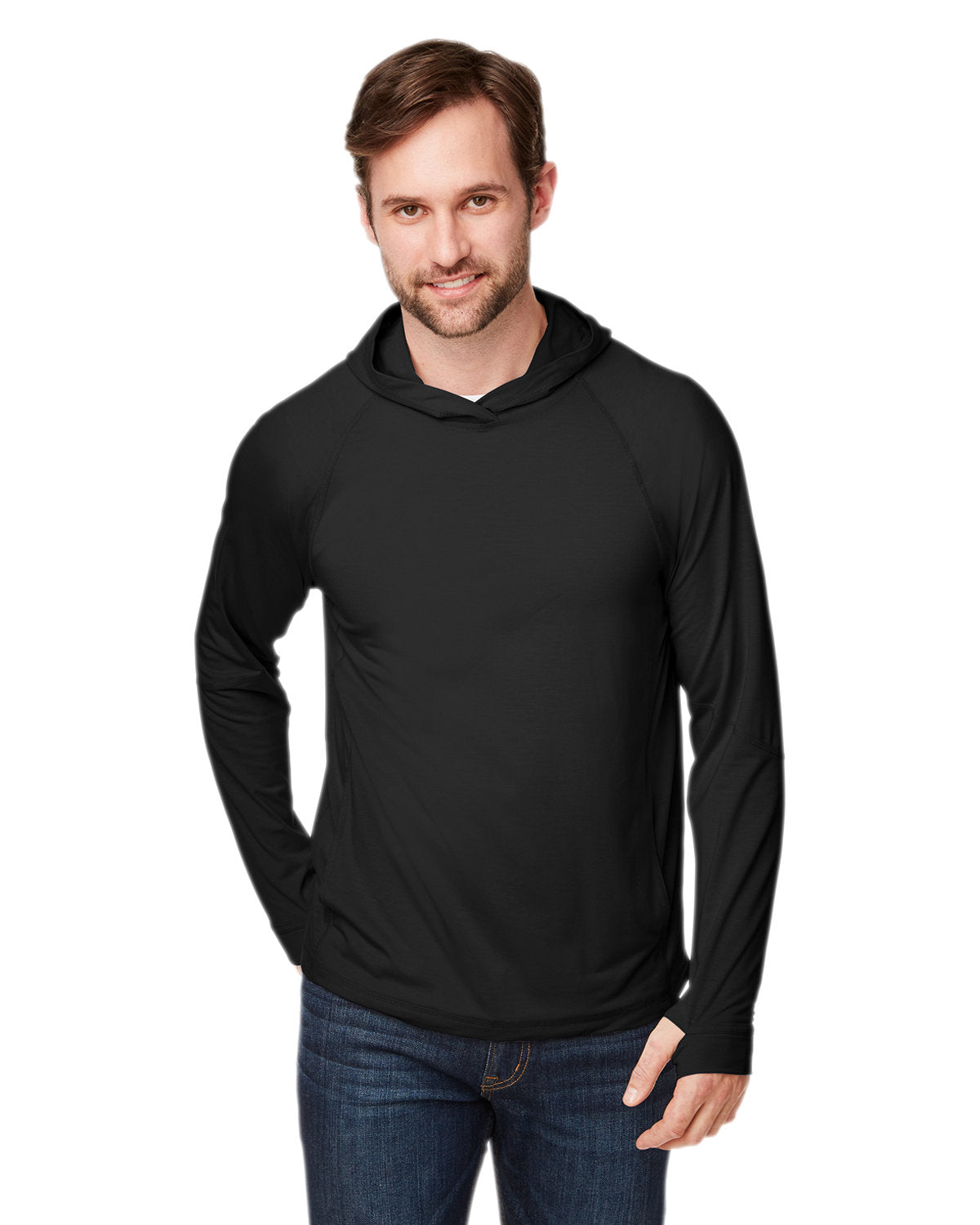 North End Unisex JAQ Stretch Performance Hooded T-Shirt - Front