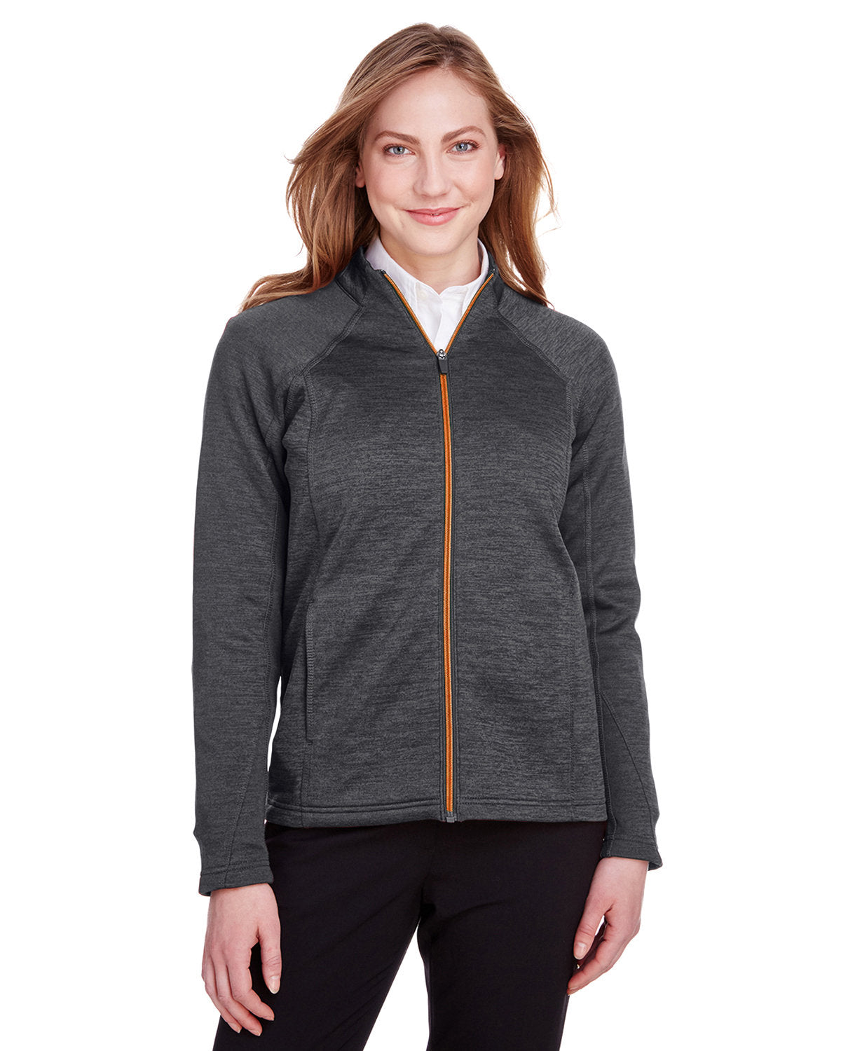North End Ladies' Flux 2.0 Full-Zip Jacket - Blk Hth/Or Soda