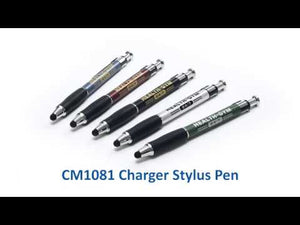 The Charger is a click action ballpoint pen with a soft stylus for use on PDA, Smart Phones and other touch-sensitive devices. Soft rubber stylus surrounds ballpoint tip without interfering with writing. It's a lightweight and smooth writing pen which is built to last. A promotional gift that will be appreciated and used.