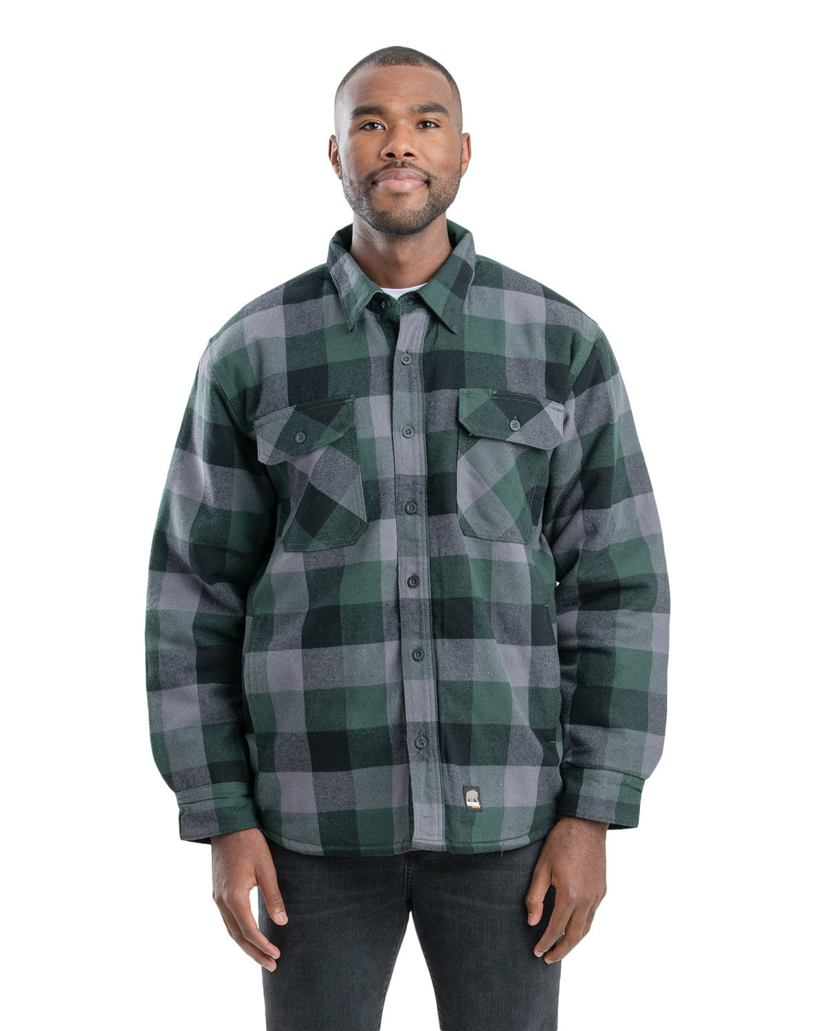 Berne Men's Timber Flannel Shirt Jacket - Plaid Moss Navy