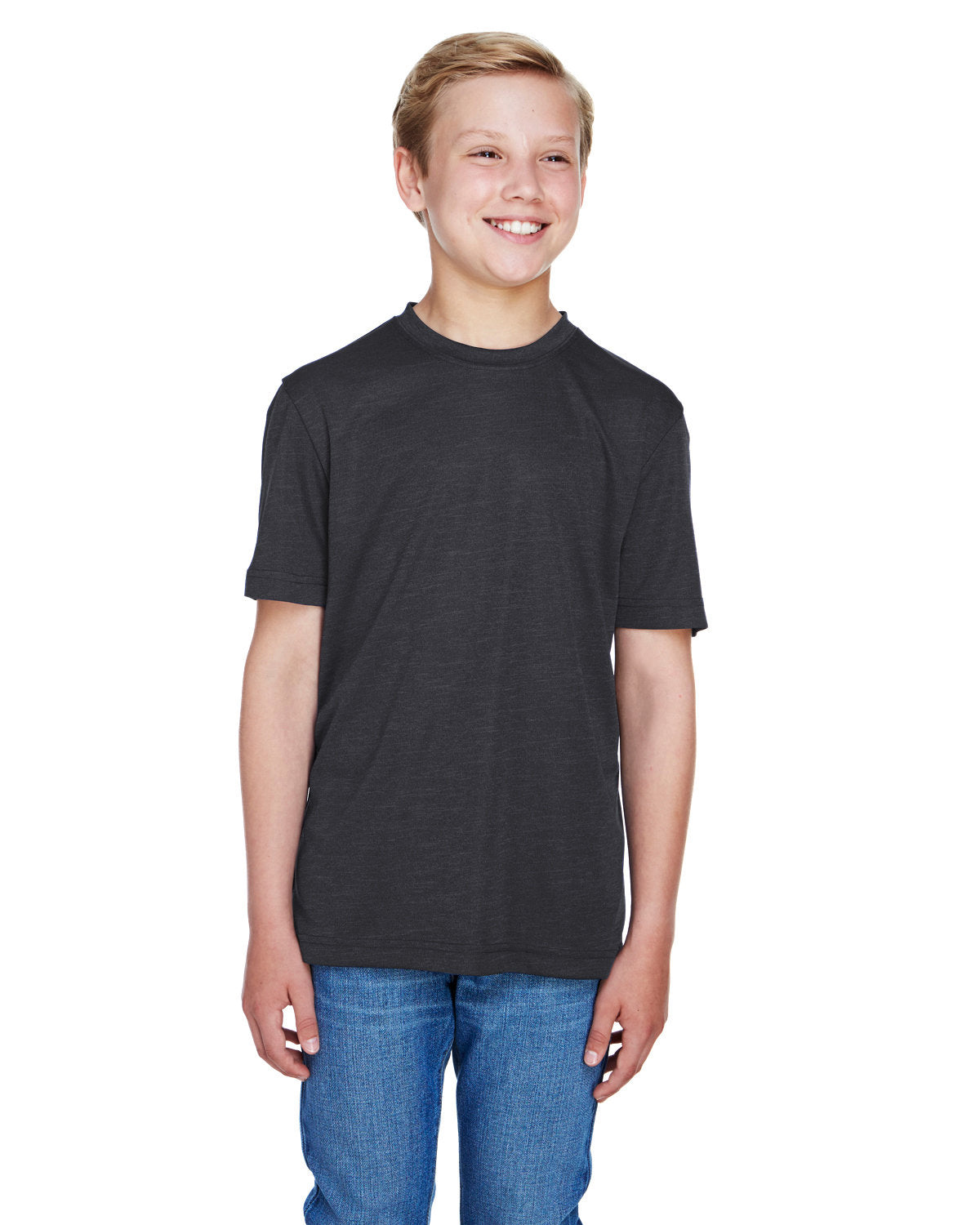 Team 365 Youth Sonic Heather Performance T-Shirt - Black Heather