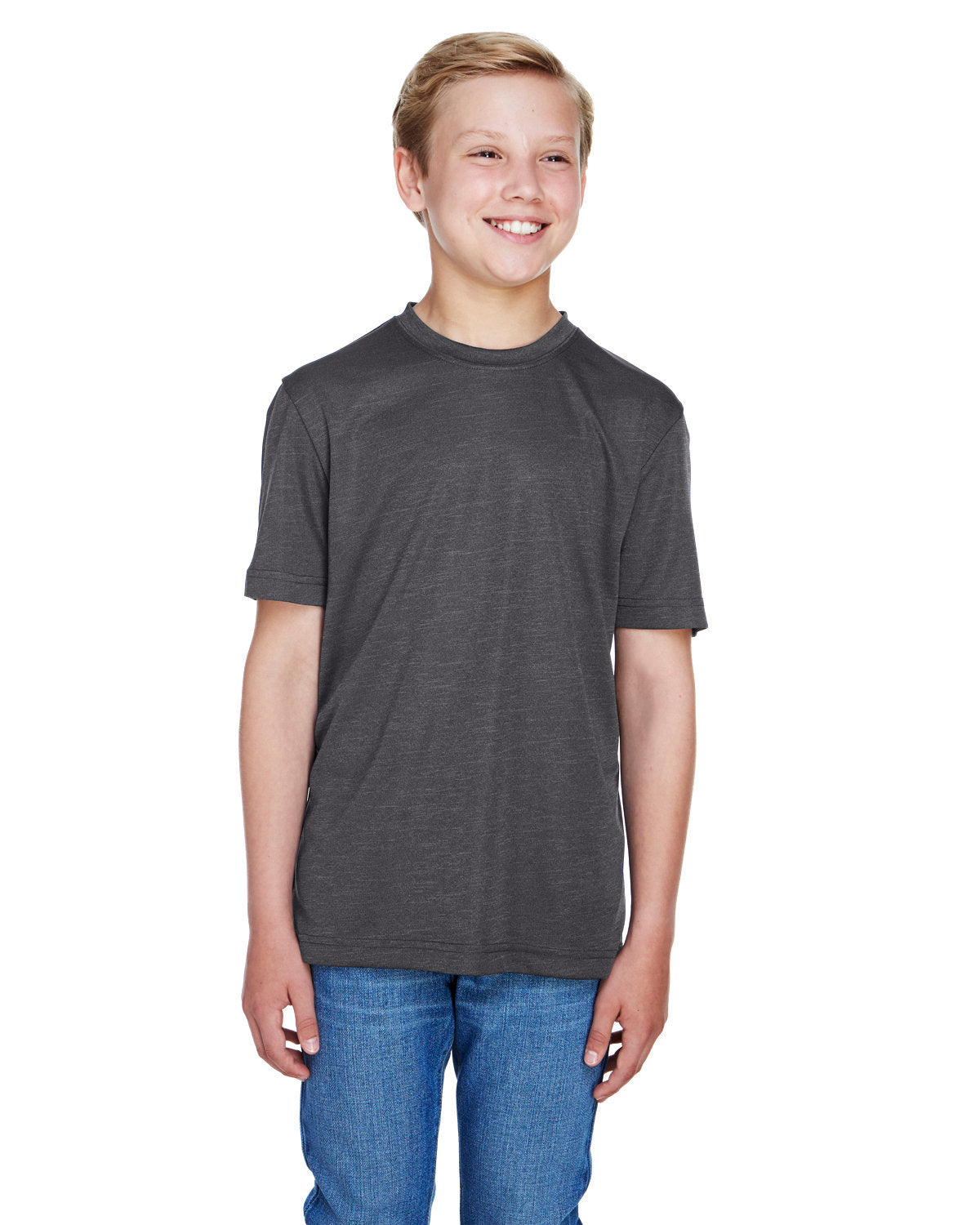 Team 365 Youth Sonic Heather Performance T-Shirt - Dk Grey Heather