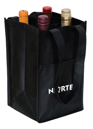 4 Bottle Non-Woven Wine Tote Bag - Black With Black